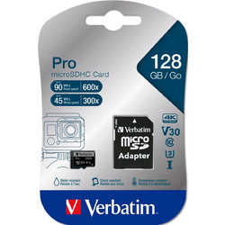 Verbatim Pro microSDXC 128GB Class 10 U3 V30 UHS-I + Adapter