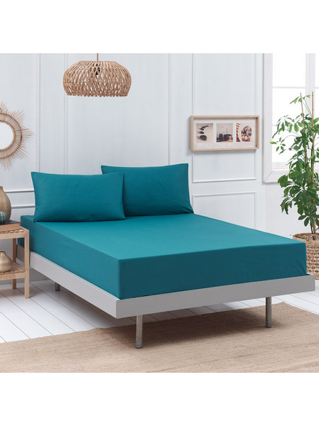 Beauty Home Σεντόνι Υπέρδιπλο Βαμβακερό με Λάστιχο 170x200+30 Art 1999 Πετρόλ