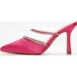Γόβες Σατέν Open Heel με Πέτρες Ροζ