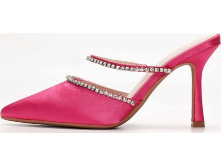 Γόβες Σατέν Open Heel με Πέτρες Ροζ