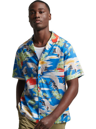 Superdry Ovin Vintage Ανδρικό Πουκάμισο Βαμβακερό Εμπριμέ Κοντομάνικο Κανονική Γραμμή Μπλε Πολύχρωμο