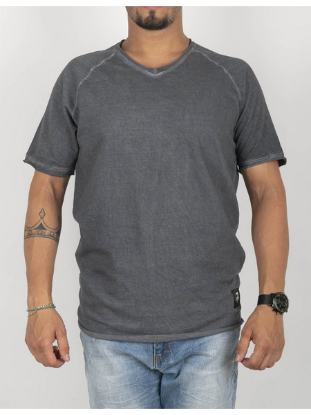 SEVEN T-SHIRT ΚΟΝΤΟΜΑΝΙΚΟ ΓΚΡΙ ΜΕ V ΛΑΙΜΟΚΟΨΗ ΚΑΝΟΝΙΚΗ ΓΡΑΜΜΗ