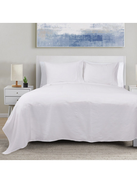 Beauty Home Σετ Σεντόνια Υπέρδιπλα Βαμβακοσατέν με Λάστιχο 165x200+37 Art 12000 Λευκό