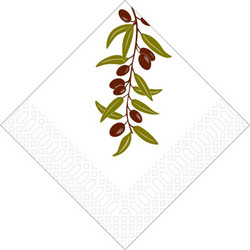 Χαρτοπετσέτα δίφυλλη πολυτελείας διαστάσεων 33x33cm λευκού χρώματος με σχέδιο ελιάς συσκευασία 1530 τμχ