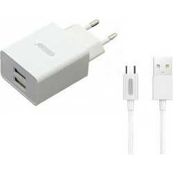Ezra HC48 Φορτιστής με Καλώδιο Micro USB με 2 Θύρες USB-A White