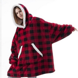 Κουβέρτα Fleece Βελούδινη Με Μανίκια Και Κουκούλα Ultra Plush Huggle Hoodie 70x90 κόκκινο καρό