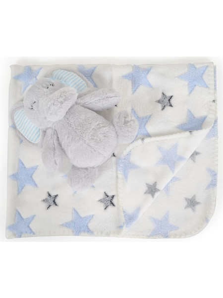 Cangaroo Elephant Κουβέρτα Αγκαλιάς Fleece με Λούτρινο 75x90 Λευκή Γαλάζια