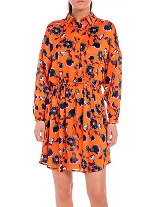 Replay Midi Καθημερινό Φόρεμα Floral Σατέν Πορτοκαλί W9783.000.73936-010