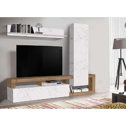 Σύνθεση Τηλεόρασης Tunusia 05-0642 219x35x174cm Marble Effect White-Oak