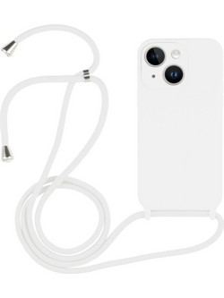 Θήκη Liquid Silicone με Λουράκι Λαιμού για iPhone 14 Plus - White