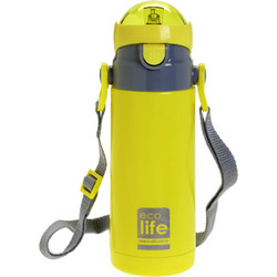Ecolife Παιδικό Μπουκάλι Θερμός Ανοξείδωτο BPA Free με Καλαμάκι Κίτρινο 400ml