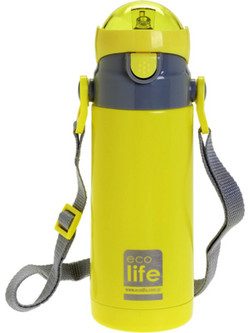 Ecolife Παιδικό Μπουκάλι Θερμός Ανοξείδωτο BPA Free με Καλαμάκι Κίτρινο 400ml