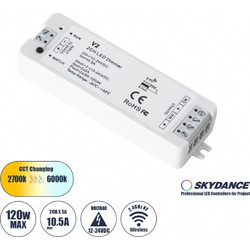GloboStar 71564 V2 SKYDANCE DC RF 2.4Ghz Dimmer High Speed Controller 2 Καναλιών DC 12-24V 2 x 5A 120W - Max 10.5A 252W - IP20 Μ10 x Π3.5 x Υ2cm - 5 Years Warranty
