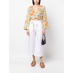 TWINSET Ψηλόμεσο Υφασμάτινο Γυναικείο Παντελόνι Loose Εφαρμογή Λευκό 231TT2305