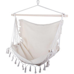 Αιώρα κάθισμα Υφασμάτινη Πολυθρόνα Κούνια Boho Στυλ Βραζιλιάνικη σε Μπεζ χρώμα, 100x130x90 cm - Aria Trade