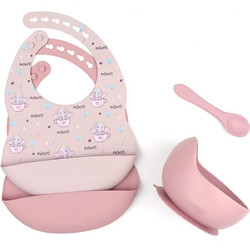 BabyCloud Βρεφικό Σετ Φαγητού Σιλικόνης Elephants Pink 4τμχ