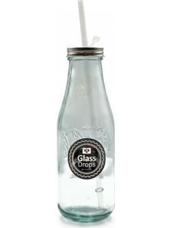 Μπουκάλι Glass Drops Coca Cola (9014) Με πώμα και καλαμάκι, Aπό 100% ανακυκλωμένο γυαλί, Xωρητικότητας 550ml, Διαστάσεων O 8 x Υ 28 cm 9014