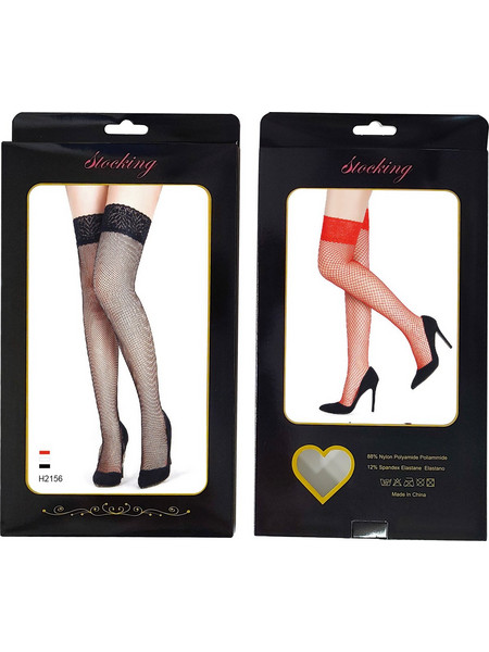 Black Fishnets Thigh High Stockings Silicone Lace Top Stay Up Sheer Hosiery