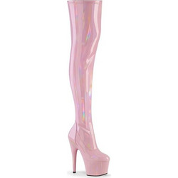 Pleaser high heels platform over the knee boots baby pink stretch hologram