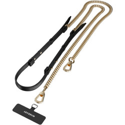 SwitchEasy MagEasy Leather Chain Strap Modern & Strap Card - Μεταλλικό Αποσπώμενο Λουράκι Λαιμού για Θήκες Κινητών iPhone - Black / Matte Gold (MPHIPH224BO23)