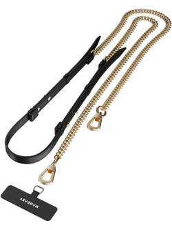 SwitchEasy MagEasy Leather Chain Strap Modern & Strap Card - Μεταλλικό Αποσπώμενο Λουράκι Λαιμού για Θήκες Κινητών iPhone - Black / Matte Gold (MPHIPH224BO23)