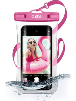 SBS WATERPROOF CASE WITH SELFIE GRIP UNIVERSAL SIZE UP TO 6.8' pink