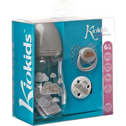 Kiokids Σετ Μπιμπερό Πιπίλα & Κλιπ Γκρι