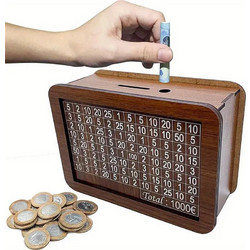 Kakeibo Box Γιαπωνέζικος Κουμπαράς Ξύλινος Ρετρό για Αποταμίευση 1000 - Καφέ