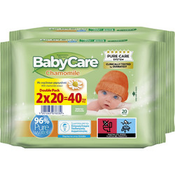 BabyCare Μωρομάντηλα Χωρίς Οινόπνευμα & Parabens με Χαμομήλι 2x20τμχ