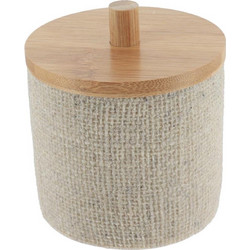Δοχείο polyresin εκρού σαγρέ με καπάκι bamboo