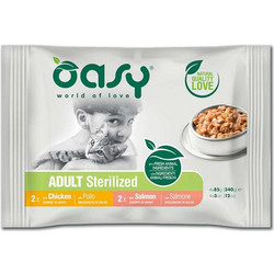 Oasy World Of Love Adult Sterilised with Chicken & Salmon in Gravy 4x85gr