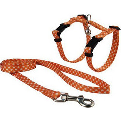 Pet Interest Cat Σαμαράκι και Λουράκι Βόλτας Plaid Orange Medium (30263)
