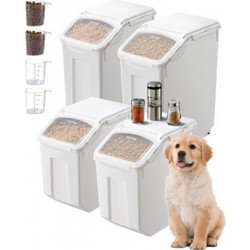 Δοχείο Αποθήκευσης Ρυζιού VEVOR, 3.5Gal/15Lx2 + 4.5Gal/20Lx2 Μεγάλος Διανομέας Τροφής για Σκύλους, Κάδος Δημητριακών Κουζίνας, Δοχεία Τροφής για Κατοικίδια με Ρόδες, 4 Μεζούρες, Αεροστεγές Καπάκι, Σετ