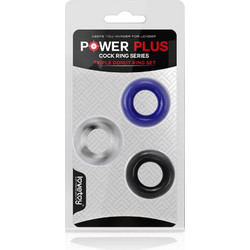 Lovetoy Power Plus Triple Donut Ring Σετ Ελαστικά Δαχτυλίδια Πέους & Όρχεων Σιλικόνης 4cm Μαύρα Μπλε Διαφανή 3τμχ