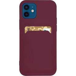 Hurtel Card Case Silicone Wallet Case with Card Slot Documents for Samsung Galaxy A72 4G Burgundy - (Card Case Samsung A72 4G Raspberry)