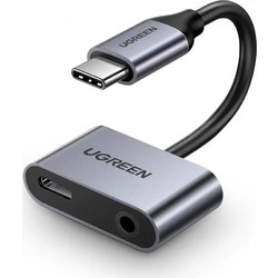 Ugreen CM193 Προσαρμογέας ήχου δύο θυρών USB-C (αρσενικό) - mini jack 3,5 mm / USB-C (θηλυκό) - γκρι (50596)