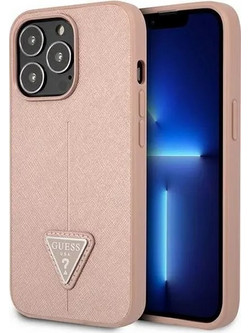 Guess Saffiano Triangle Logo Back Cover Pink (iPhone 14 Pro Max)