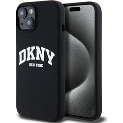 DKNY Liquid Silicone White Printed Logo MagSafe Back Cover Black (iPhone 15 / 14 / 13)