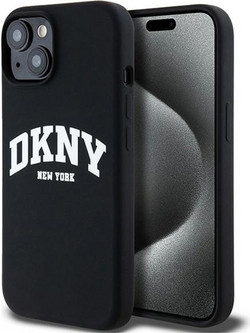 DKNY Liquid Silicone White Printed Logo MagSafe Back Cover Black (iPhone 15 / 14 / 13)
