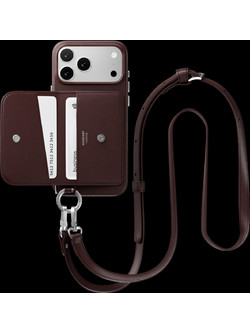 Θήκη iPhone 18 Pro Max / 17 Pro Max MagEasy Pouch M με MagSafe / Αποσπώμενο Πορτοφόλι & Λουράκι Λαιμού - Burgundy (MPH17M264BY25)
