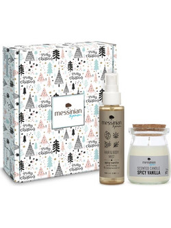 Messinian Spa Promo Christmas Box Spread The Scent Χριστουγεννιάτικο Αρωματικό Χώρου Βανίλια 75gr & Ενυδατικό Εορταστικό Σπρέι Μαλλιών & Σώματος Με Άρωμα Βανίλια 100ml