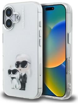 Karl Lagerfeld IML Aquarelle Karl & Choupette & Logo iPhone 16 Case - White
