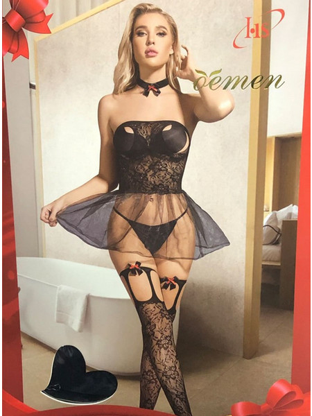 Oemen Sexy Strapless Braless Bustier Set Black