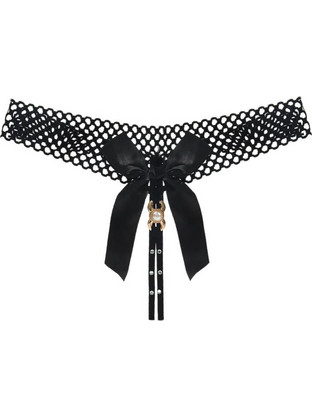 Women Sexy Open Bow Thong Black