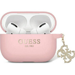 Guess Liquid Silicone Glitter Triangle Charm Θήκη Σιλικόνης για Apple AirPods Pro 2 (2022/2023) Ροζ