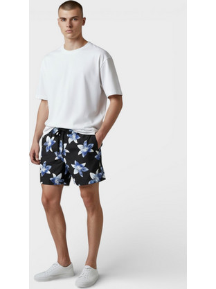 Moonstone Short Length Flower Ανδρικό Μαγιό Σορτς με Σχέδια Μαύρο MS9973