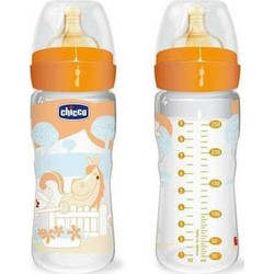Chicco Well Being Πλαστικό Μπιμπερό με Θηλή Καουτσούκ κατά των Κολικών 2m+ Orange Horse 250ml