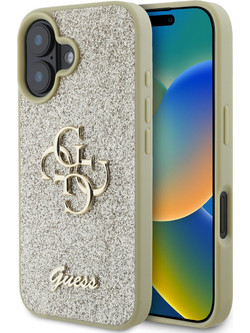 Guess Fixed Glitter Big 4G Logo Case Θήκη προστασίας από σιλικόνη - iPhone 16 (Χρυσό - GUHCP16SHG4SGD)