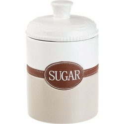 Βαζάκι Κεραμικό Λευκό Εκρού Καφέ Καπάκι Sugar 1lt