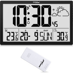 GreenBlue GB218 Extra Large LCD Wall Clock with Weather Station Temperature and Date Display